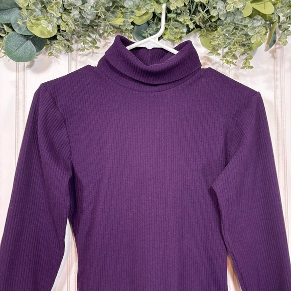 Purple Ribbed Turtleneck Bodysuit Long Sleeve Top Basic Layering Piece SMALL - Picture 1 of 3